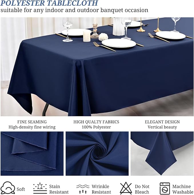 10 Pack Navy Blue Tablecloths for Rectangle Tables, 60 x 102 Inch - Image 3