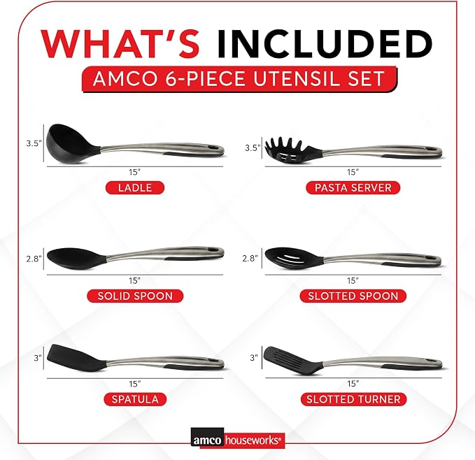 Amco – 6-Piece Nylon Utensil Set – Black, Set of 6 - Image 2