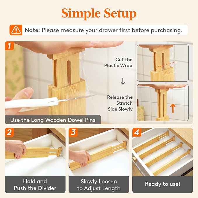 Lifewit 2.4" Kitchen Drawer Dividers, Adjustable Bamboo Drawer Organizers - Image 5
