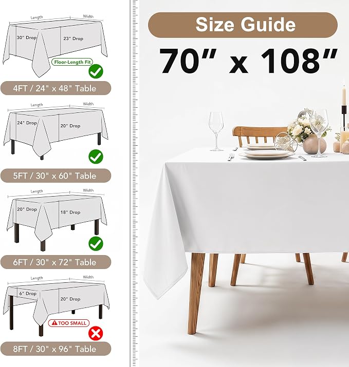 Fitable 8 Pack White Table Cloths 70x108 Inch for 6 Ft Rectangle Tables - Image 4