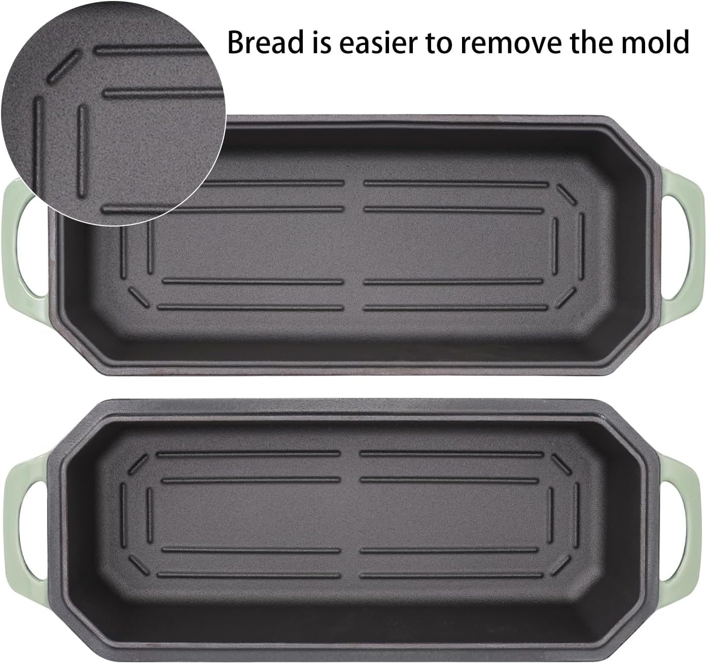 Bread Pan Cast Iron Loaf Pan with Lid Bread Loaf Pan 13x5 Inch Enameled Cast Iron Sourdough Bread Pan,AquaGreen