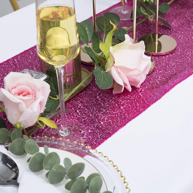 Hot Pink Sequin Table Runner 6 Pack, 12''x108 Glitter Table Runner - Image 6