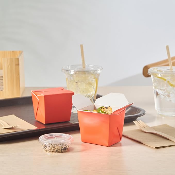 Restaurantware Chinese Take Out Boxes 200 Pack of 8 oz Grease-resistant Party Take Out Food Containers Disposable Stackable Asian Square Orange Paper To Go Boxes For Restaurants - Image 8