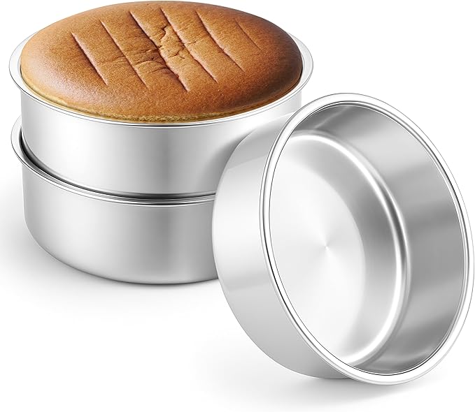 Leonyo Stainless Steel Round 8 Inch Cake Pans Baking Bakeware,3 Pack | 8x2Inch Round Cake Baking Pan Tins Set, Metal Circle Layer Tin Bakeware for Birthday Wedding Party,Dishwasher Oven Safe by Leonyo