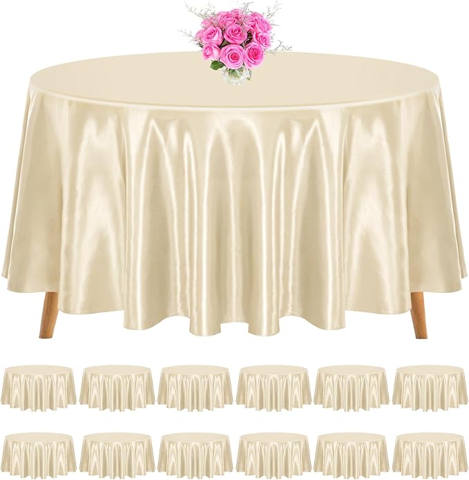 12 Pack 120 Inch Round Satin Tablecloth, Champagne by REWOMC