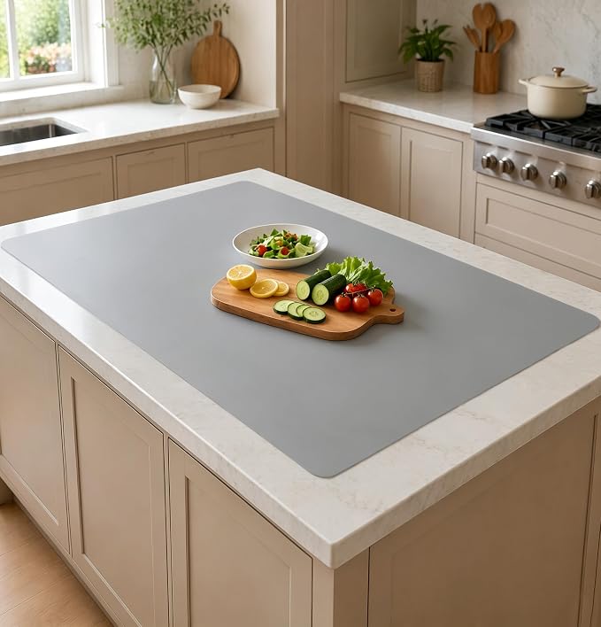 2MM Thick Silicone Countertop Mat, 35.4"x 23.6" Silicone Mats for Kitchen Counter, Nonslip Heat Resistant Mat, Large Kitchen Counter Mats, Waterproof Countertop Protector, Light Gray by WelcometoULTIBE