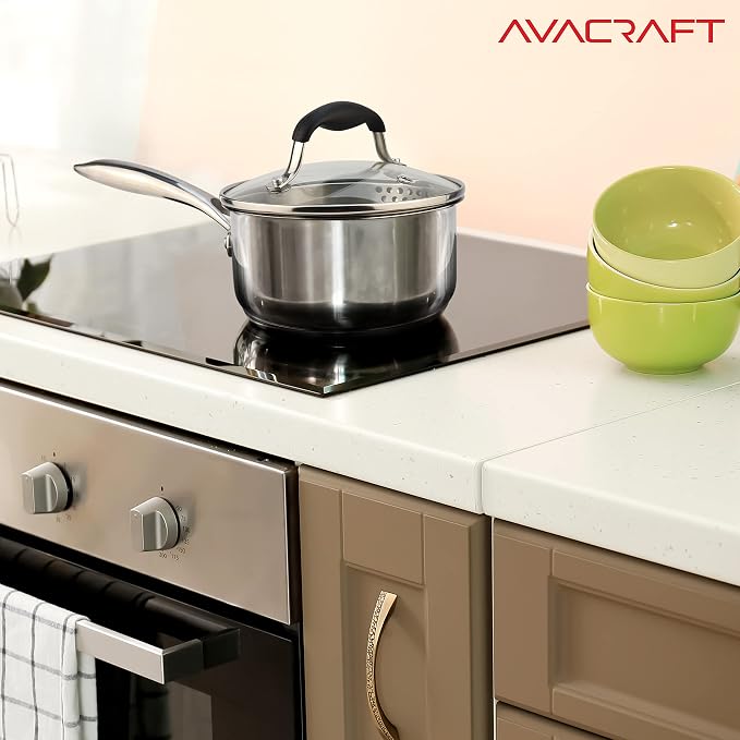 AVACRAFT 1.5 Quart Stainless Steel Saucepan with Glass Strainer Lid - Image 6