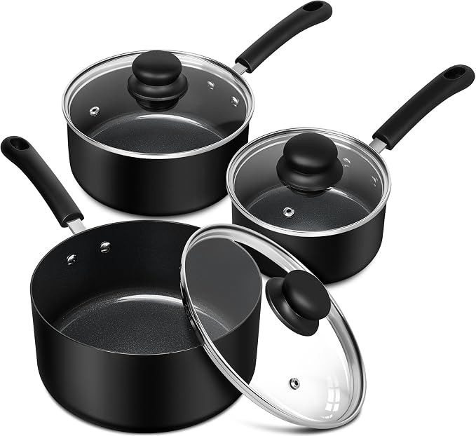 MICHELANGELO Nonstick Saucepan with Lid, Ceramic Sauce Pan Sets, Easy to Clean Sauce Pans, Multi-Purpose Cooking Pots, 1QT & 2QT & 3QT, Black by Michelangelo