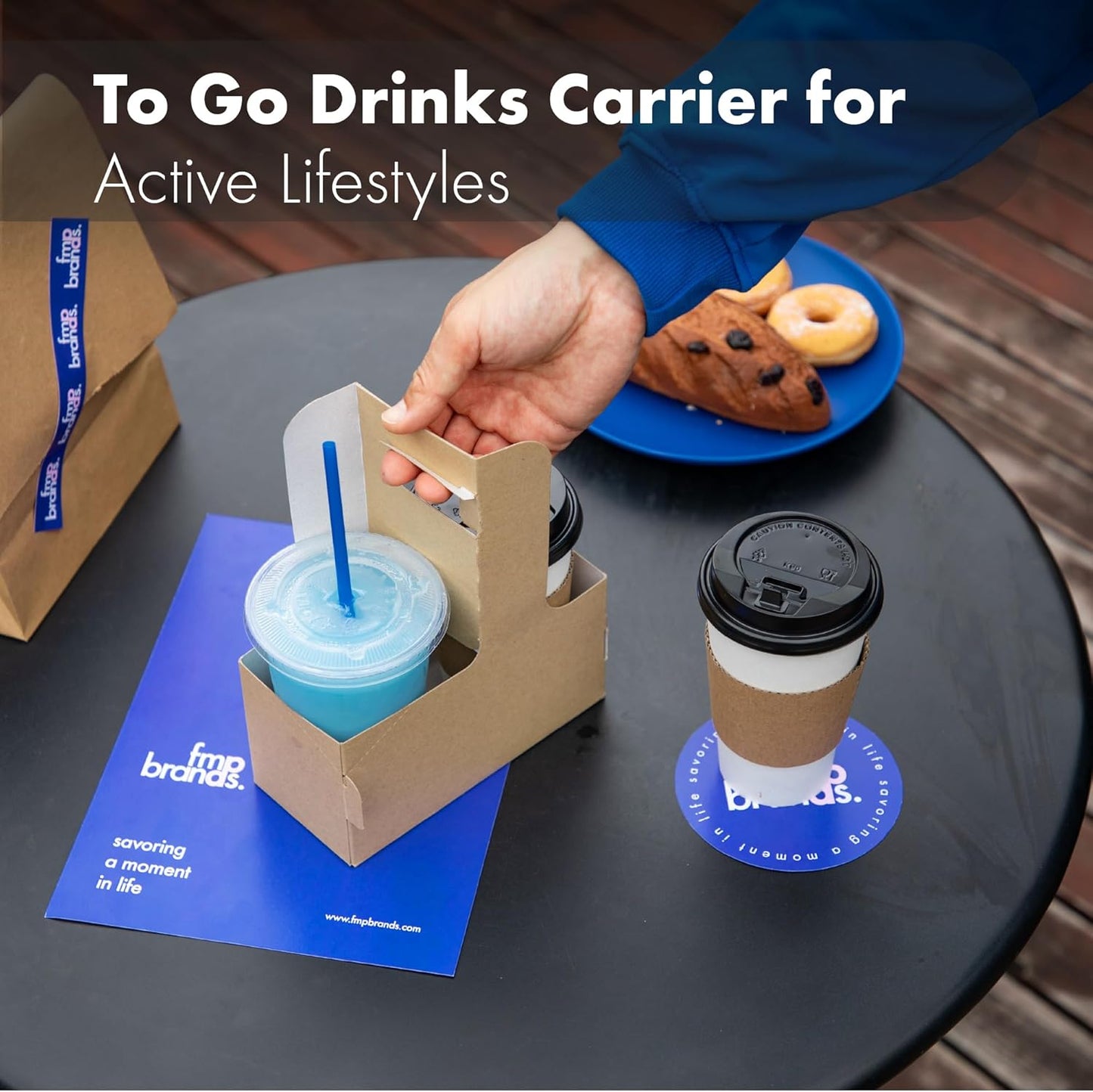 FMP Brands 2 Cup Disposable Drink Carrier with Handle, 200 Pack Kraft Paperboard Handled Drink Carriers 12-30 oz to Go Coffee Cup Holder, Cup Carrier for Cold Hot Drinks, Takeout, Cafe