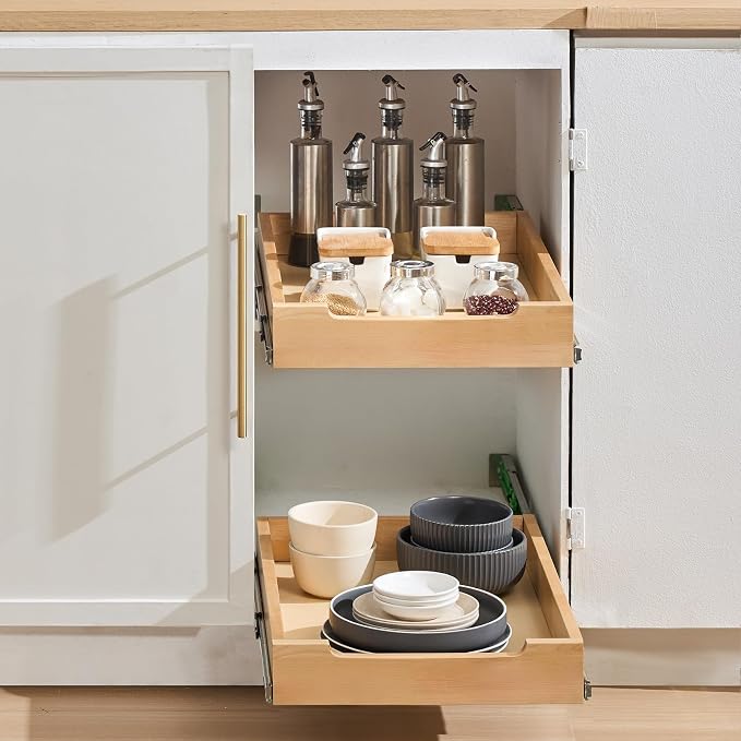 VEVOR Pull Out Cabinet Organizer, 14"W x 21"D Cabinet Drawer, Soft Close Slide out Shelf, Heavy-Duty Sliding Wood Drawer, Bottom Mount Size（14.5"W x 23"D）and Side Mount Size（15"W x 23"D） - Image 8