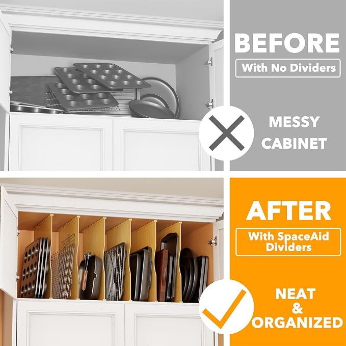 SpaceAid 6 Pack Tray Dividers for Cabinets, Pressboard Kitchen Cookie Baking Sheet Organizer for Cabinet, Vertical Pan and Trays Organizers for Pantry Storage - Image 2