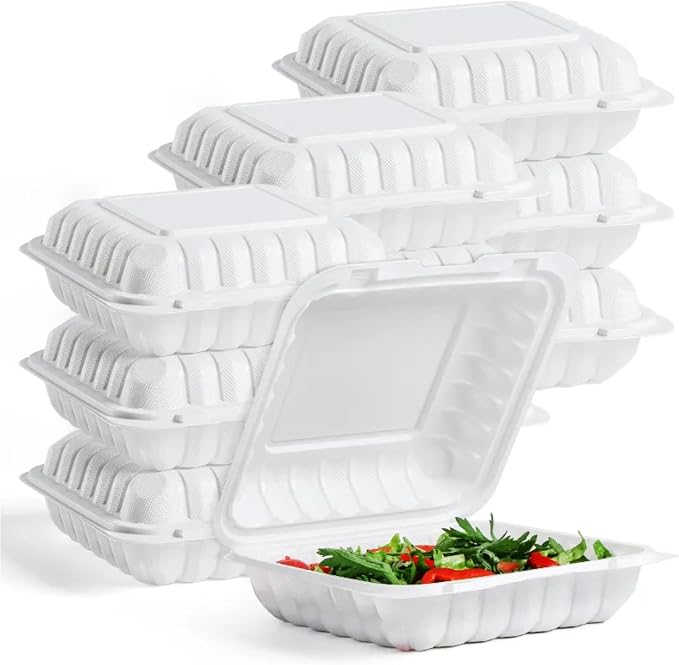 7"×7" 1-Compartment - 150 Pack Plastic Clamshell Take Out Food Containers Heavy-Duty Togo Disposable Lunch Box With Secure Snap Hinged Lid Meal Prep for Parties Restaurants by XPACK