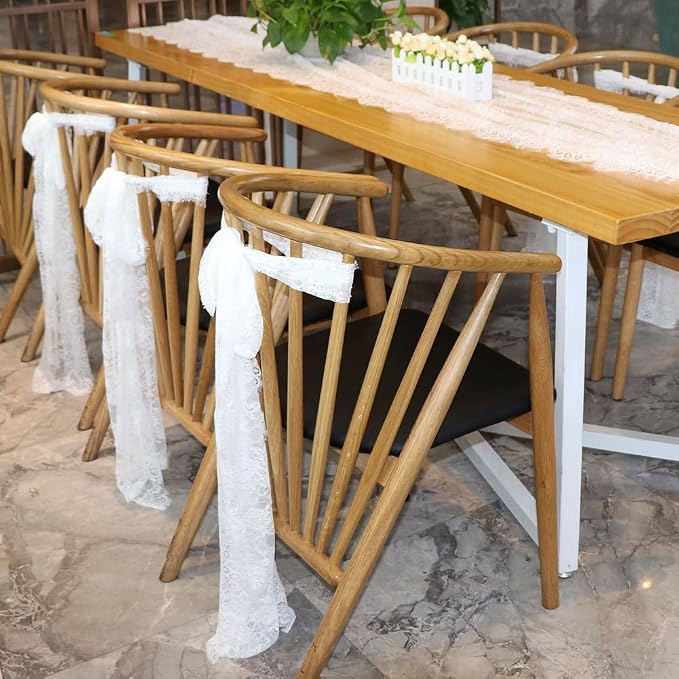 Hooqict 20 Pack White Lace Table Runner 14 x 120 Inch Boho Ivory Lace Table Runner for Rustic Wedding Party Reception Dinner Table Decorations Baby Shower Bridal Shower Embroidered Table Runners - Image 3