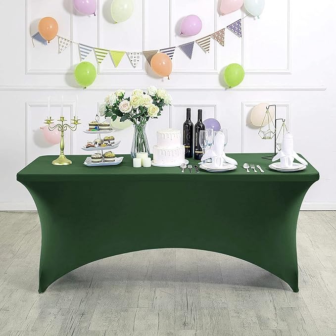 MDS® Pack of 5 Spandex Tablecloth 8FT Tight Fitted Stretch Table Cover – Washable Wrinkle-Free Reusable Elastic Patio Tablecloth for Wedding, Party, Banquet, Trade Show, Event Décor - Green - Image 3