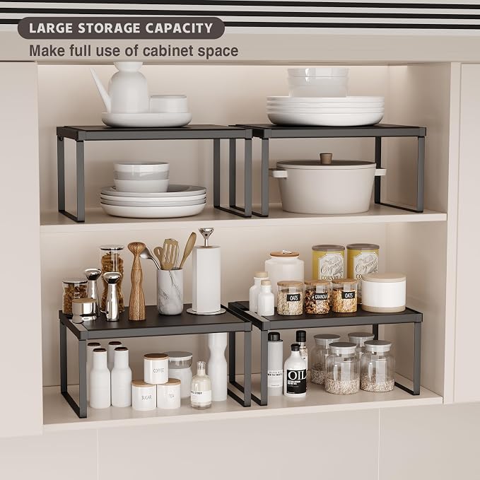 Spicy Shelf Stackable Kitchen Countertop Organizer Heavy Duty Kitchen Counter Shelf Metal Spice Rack for Countertop (2 Pack, Black) - Image 8