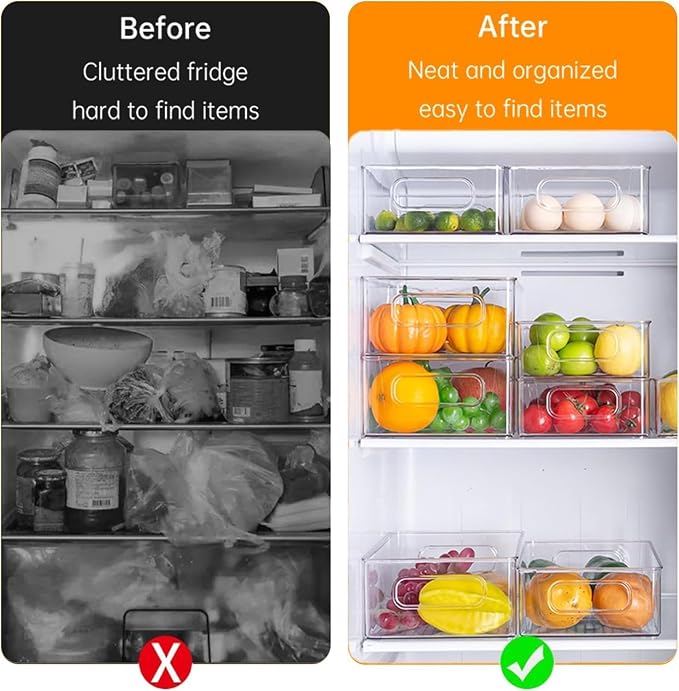 12 Pack Refrigerator Organizer Bins | 3 Sizes Stackable Clear Pantry Storage with Handles for Fridge, Freezer, Shelves, Drawer, Snack Organizer for Home & Kitchen - Image 6