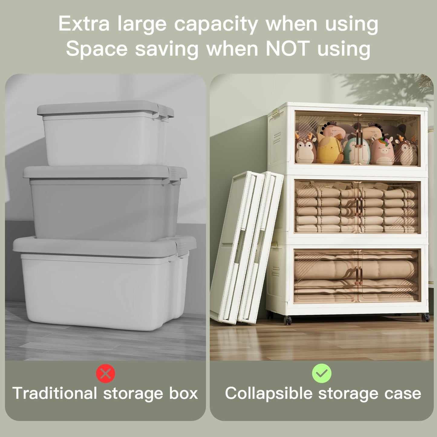 KHNR 5Packs Stackable Storage Bins with Lid, 36 Gal Closet Organizer and Storaging Drawer, Collapsible Storage Box with Wheels, Plastic Clothes Storage Cabinet Containers for Home, Office, Dorm