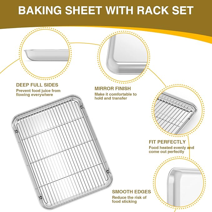 Wildone Baking Sheet with Rack Set (3 Pans + 3 Racks), Stainless Steel Baking Pan Cookie Sheet with Cooling Rack, Non Toxic & Heavy Duty & Easy Clean (Pack of 2) - Image 4