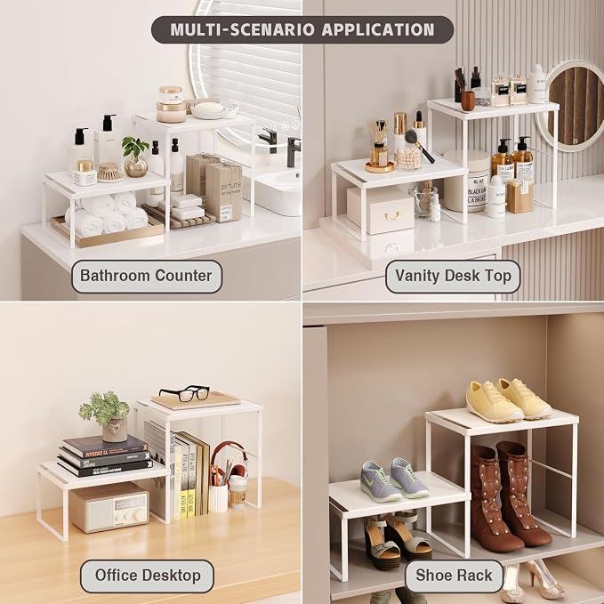 Kitchen Counter Oganizer Stackable Spice Rack for Countertop Kitchen Countertop Organizer Heavy Duty Kitchen Counter Shelf Metal Spicy Shelf for Countertop (2 Pack, White) - Image 4