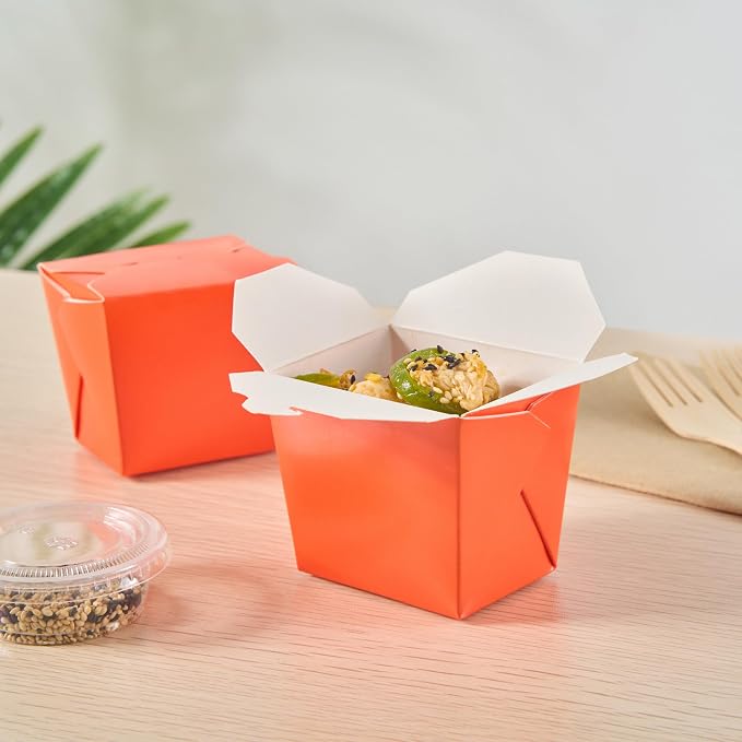Restaurantware Chinese Take Out Boxes 200 Pack of 8 oz Grease-resistant Party Take Out Food Containers Disposable Stackable Asian Square Orange Paper To Go Boxes For Restaurants - Image 3