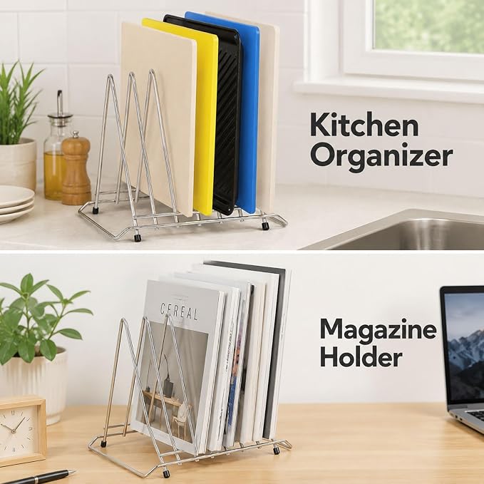 Stainless Steel Cutting Board Holder, 6-Slot Countertop Stand - Image 6