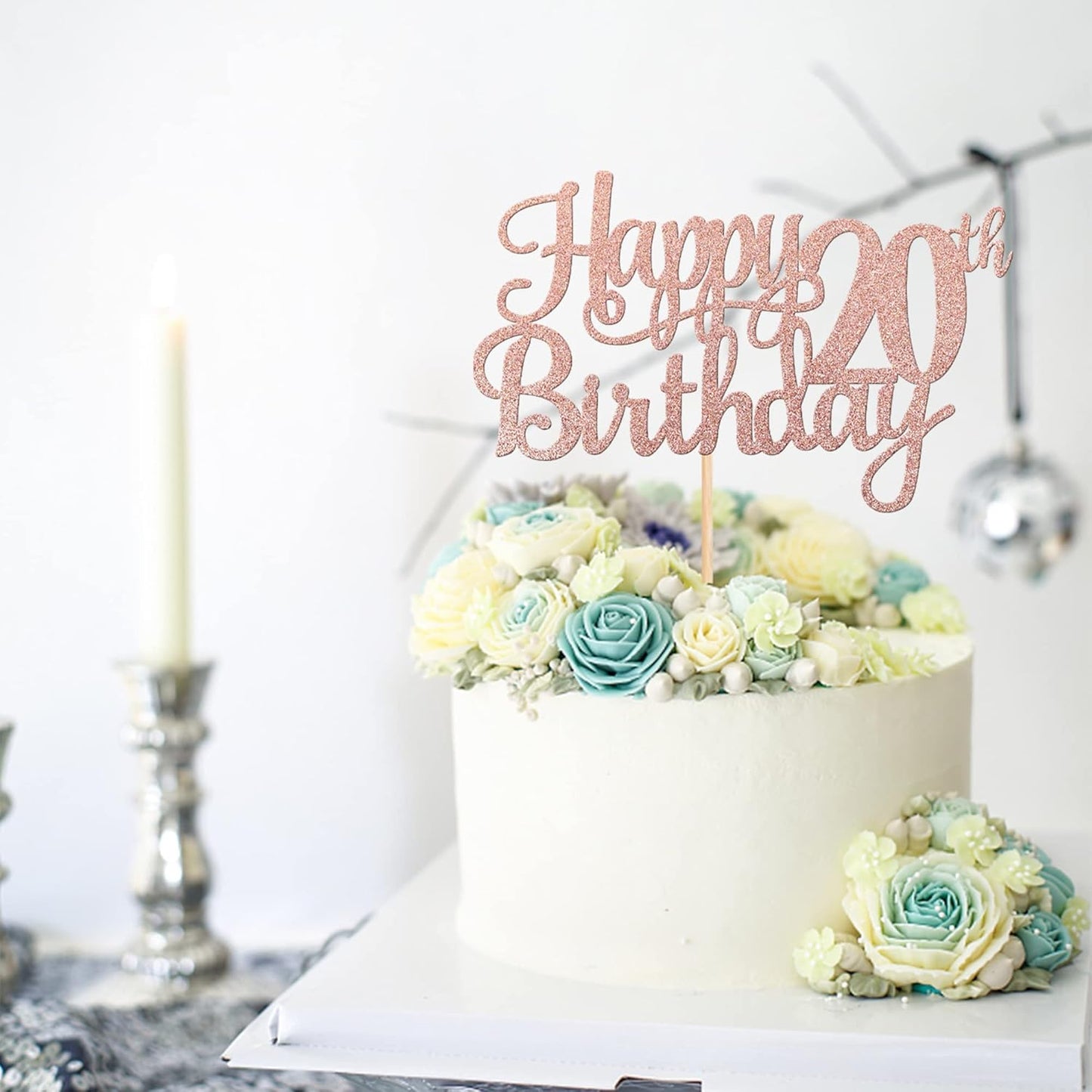 1 PCS Happy 20th Birthday Cake Topper Glitter Cheers to 20 Years Birthday Cake Pick Twenty 20 Fabulous Cake Decoration for Happy 20th Birthday Theme Party Decorations Supplies Rose Gold