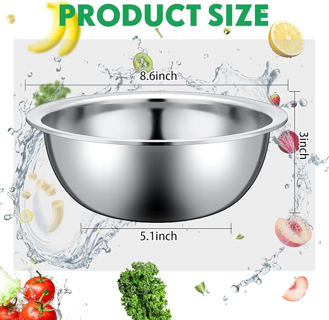 Pinkunn Stainless Steel Mixing Bowls Set, 8.66 x 3 Inch, 12 Pcs | Reusable Metal Salad Bowls for Baking Food Storage,Silver Prep Bowls for Sauces,Same Size,Rolled Edge,Flat Bottoms,Nesting - Image 2