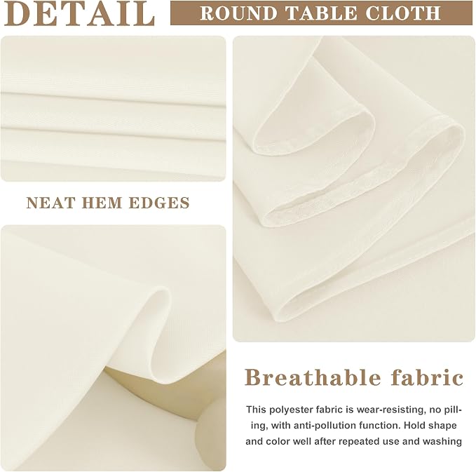 Fitable 6 Pack Ivory Round Tablecloths 108 Inch for 36"-84" Tables - Image 7