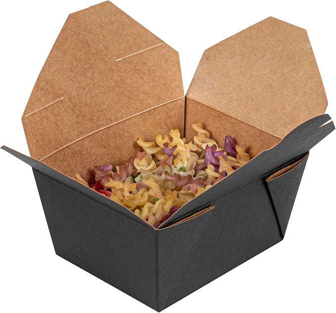 Restaurantware Bio Tek 30 Ounce Take Out Boxes 200 To Go Lunch Boxes - Tab-Lock Closure Heat-Tolerant Black Paper Disposable Lunch Boxes Greaseproof For Hot And Cold Foods - Image 2