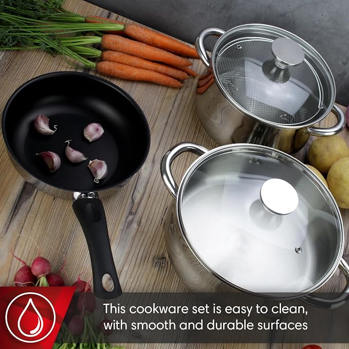 MAGEFESA IDEAL 11-Piece Cookware Set: 2 Stockpots, 2 Saucepans, 2 Mini Sauté Pans, 2 Skillets, Mesh Strainer, Stainless Steel, All Stovetops (Incl. Induction), Dishwasher Safe - Image 4