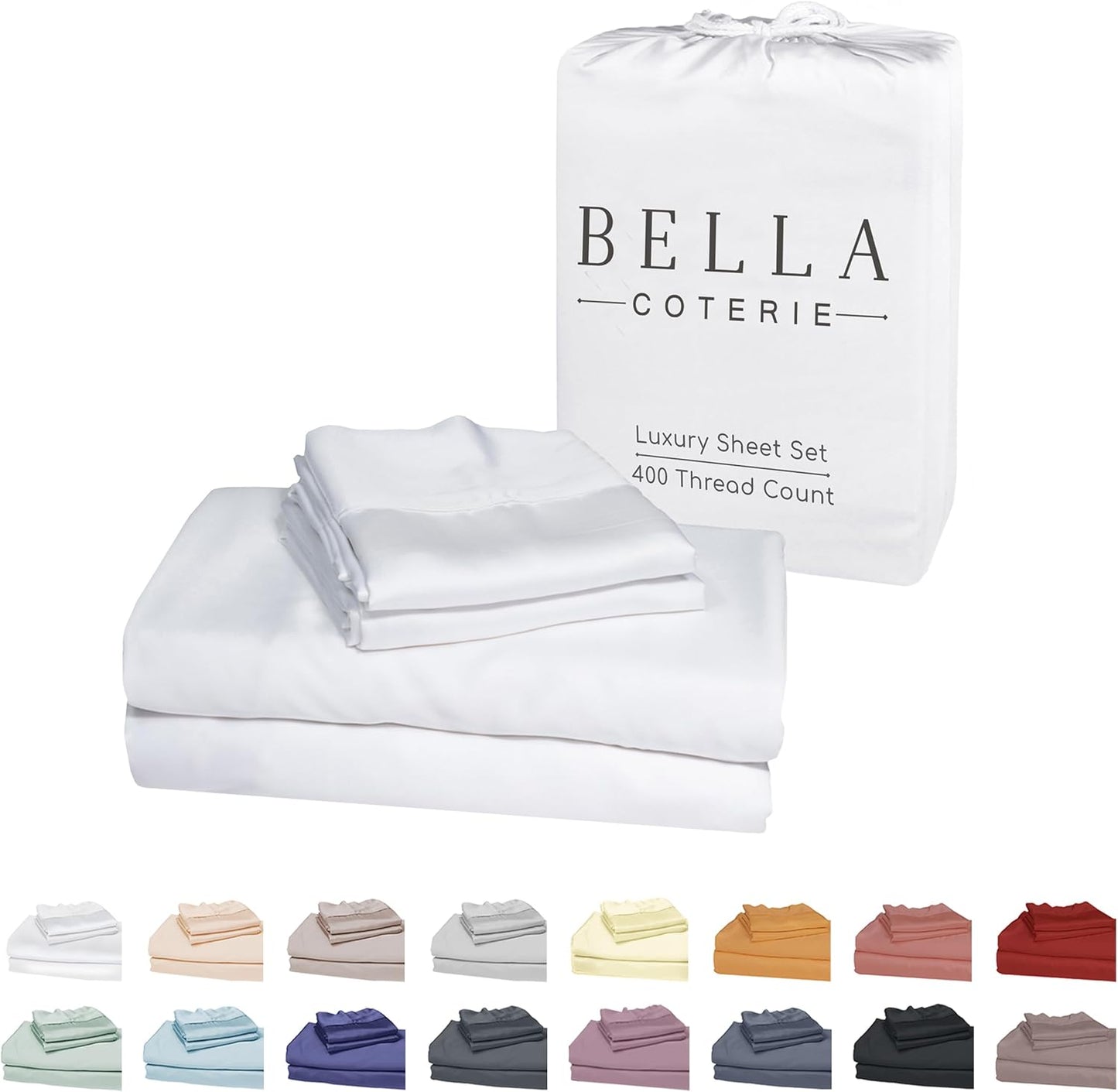 Bella Coterie Luxury Bamboo Viscose Split Top King Size Sheet Set | 100% Organically Grown | Ultra Soft | 34" Split | Cooling for Hot Sleepers | 18" Deep Pocket [White]