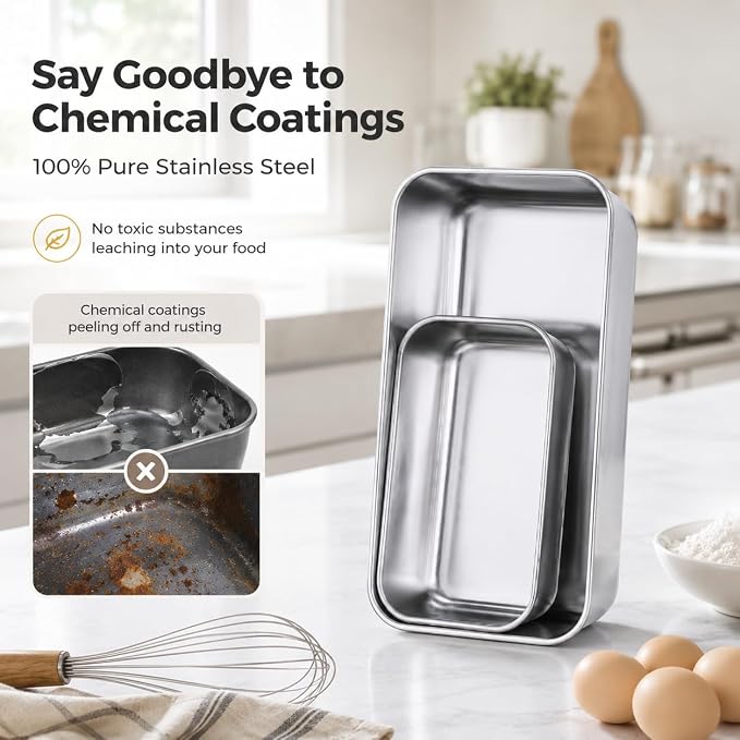 LIANYU Loaf Pan Set, 9x5Inch Bread Pans & 6.3x3.5Inch Mini Bread Baking Pan | 8 Pack Stainless Steel Bread Loaf Pans for Meatloaf Cake, Healthy & Non Toxic, Dishwasher Safe, 4 Medium Pans + 4 Small Pans - Image 4