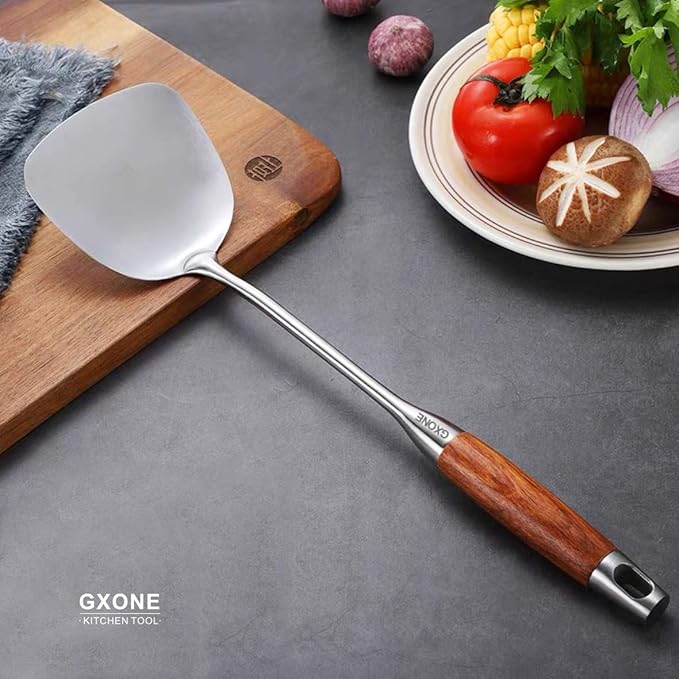 Chinese Wok Spatula, 304 Stainless Steel,with Wooden Handle, 15.7 Inch - Image 5