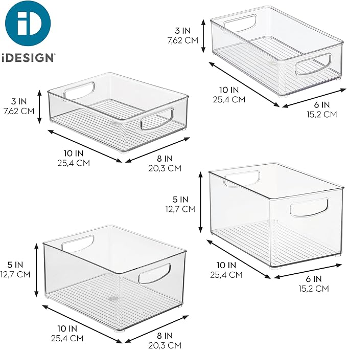 iDesign Stackable Pantry Bins with Handles, 4 Different Sizes, 4 Pack, Clear, Made in USA - Image 4
