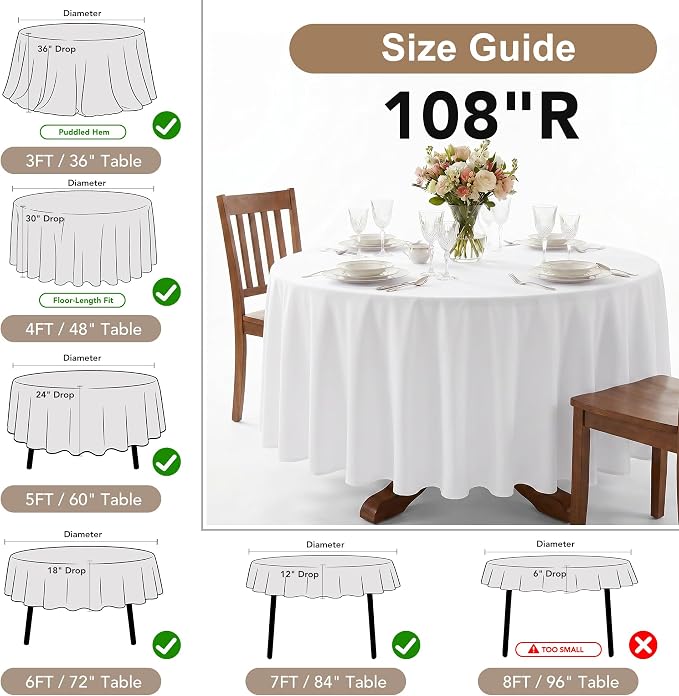 Fitable 6 Pack Ivory Round Tablecloths 108 Inch for 36"-84" Tables - Image 4