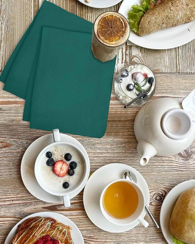 Green Dish Towels Set, Waffle Weave Kitchen Towels Microfiber Towels Cleaning, Luxurious Solid Pure Modern Minimalist Abstract Art Soft Absorbent Dish Drying Towels Hand Towels 3 Pack 15.7x23.6 Inch - Image 4