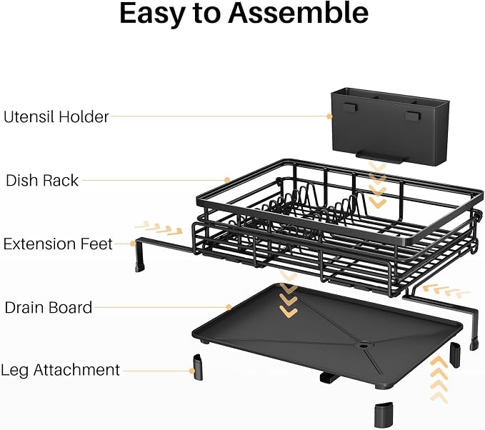 Expandable Dish Drying Rack for Kitchen Counter, Stainless Steel, Black - Image 8