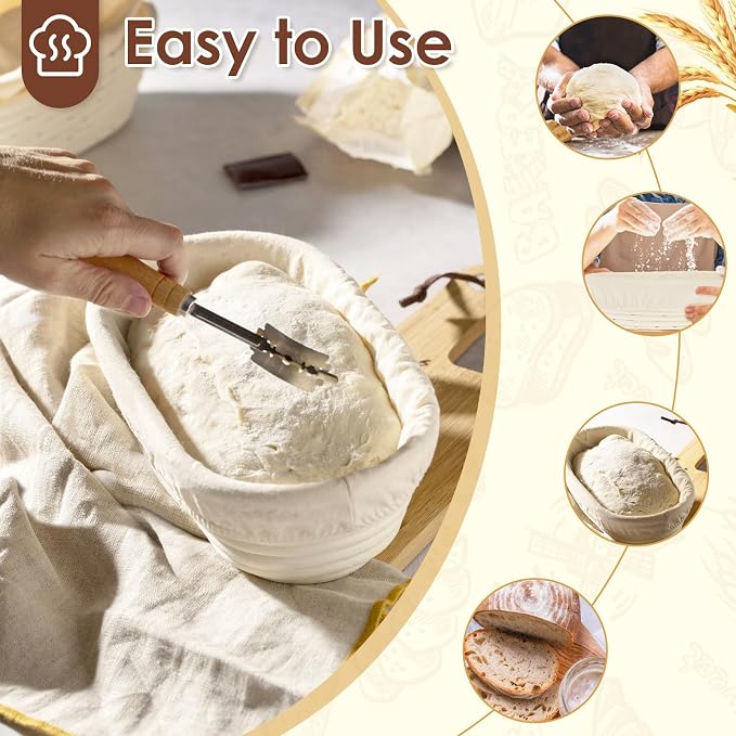4Pcs Bread Proofing Basket 10 inch Oval Dough Proofing Bowls with Cloth Liners Imitation Rattan Proofing Basket Beautiful Bread Banneton Basket for Professional and Home Baker - Image 4