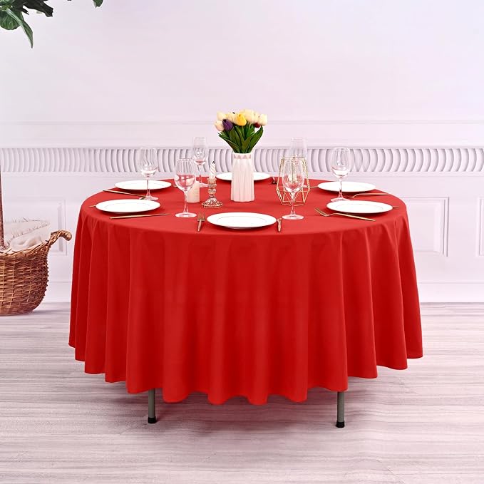8 Pack Red Round Tablecloths, Diameter of 90 inch - Image 2