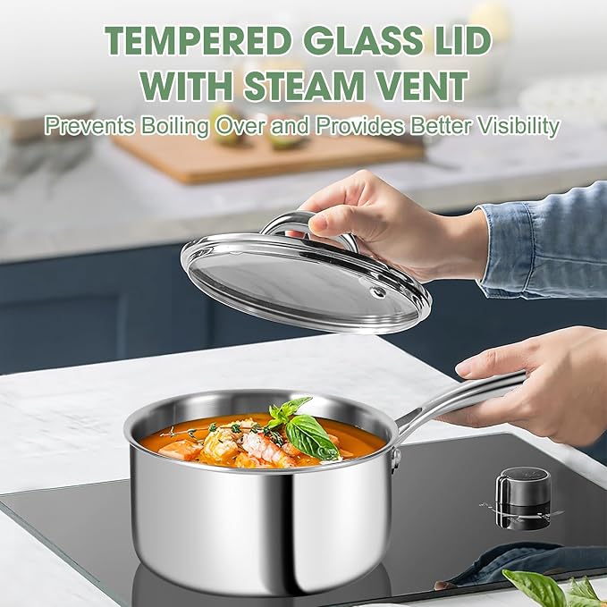 EWFEN 3 Ply Stainless Steel 11-Piece Cookware Set with Lids, Pots and Pans Kitchen Set, Non-Toxic, Induction, Oven, Dishwasher Safe, Professional Chef Quality - Image 5