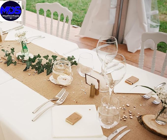 MDS® Pack of 5 Natural Burlap Table Runner, 12 x 108 Inch, Jute Vintage Rustic Farmhouse Boho Table Decor for Wedding Reception, Dining Table, Bridal Shower, Baby Shower & Holiday Party Decorations - Image 7