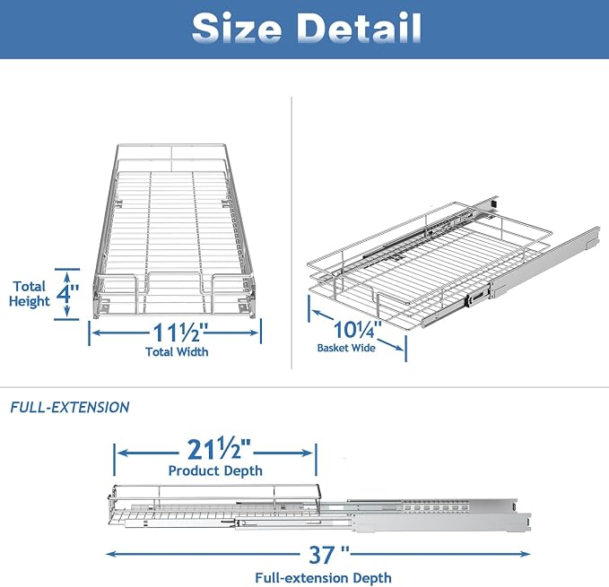 LOVMOR Pull Out Cabinet Organizer 11½" W x 21½" D, Kitchen Cabinet Pull Out Shelves Slide Out Storage - Image 3