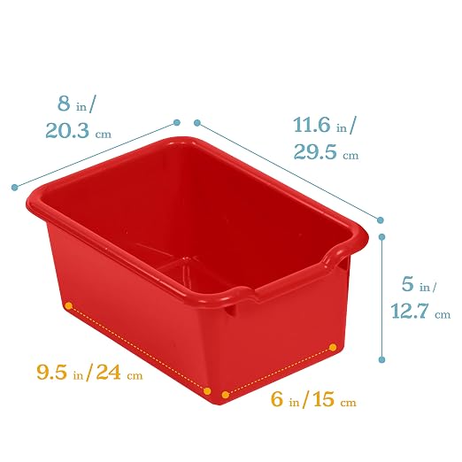 ECR4Kids Scoop Front Storage Bins, Multipurpose Organization, Red, 10-Piece | Durable plastic, GREENGUARD Gold Certified, 1.2 gallon capacity, lightweight & nestable, built-in handle, classroom/home use - Image 2
