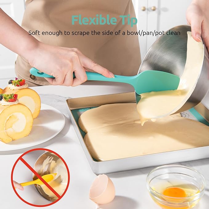 U-Taste Silicone Spatula Set; Kitchen Tongs, 7/9/12 inches, Pack of 3 and 18/8 Stainless Steel Measuring Cups and Spoons Set of 10 Piece (Aqua Sky) - Image 8