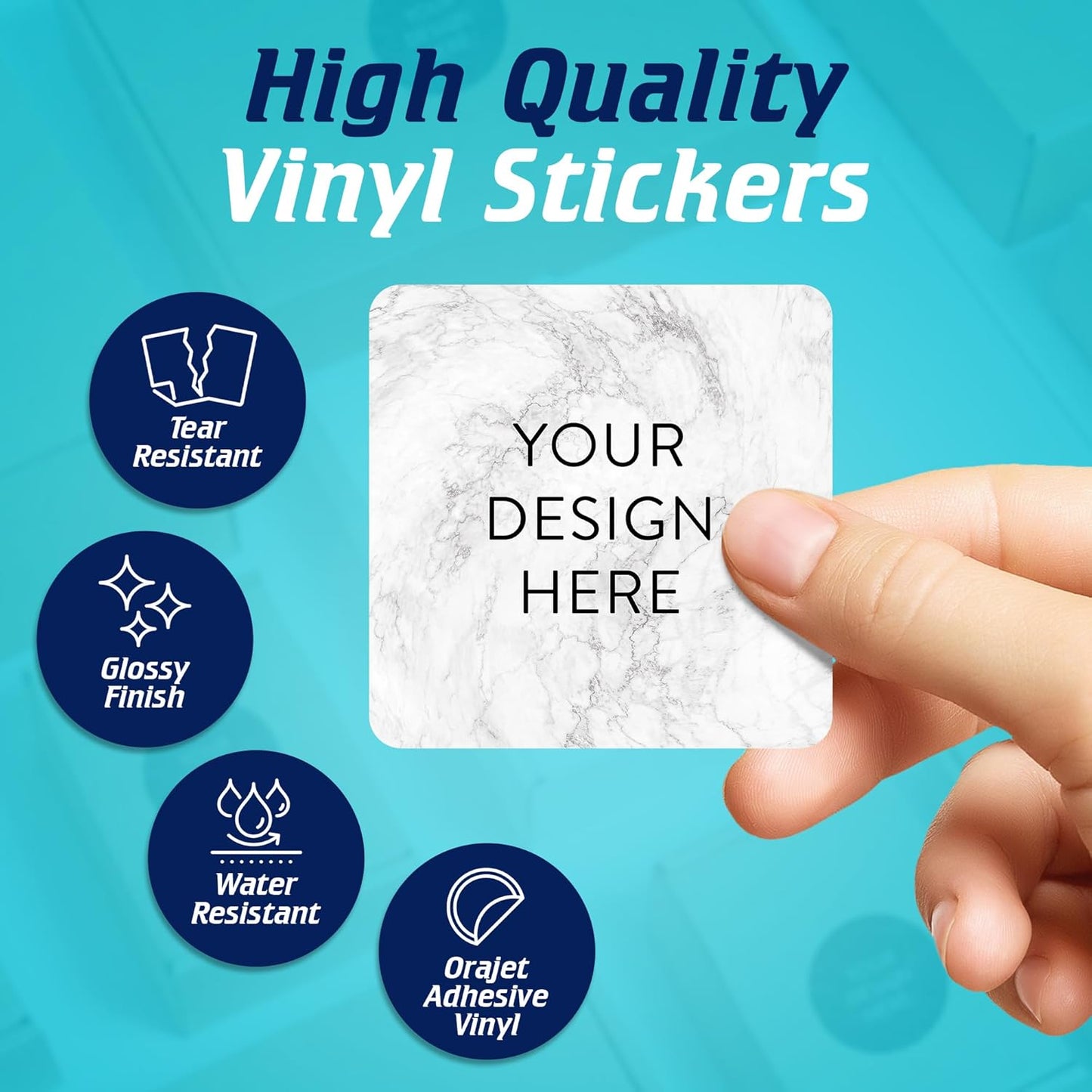 100 Custom Vinyl Stickers - Upload Your own Image, Text, Design, Logo - Personalized Logo Labels for Handmade, Packaging, Bottle, Jars, Candle, Brand Stickers (Silver Marble, 2x2 Square)