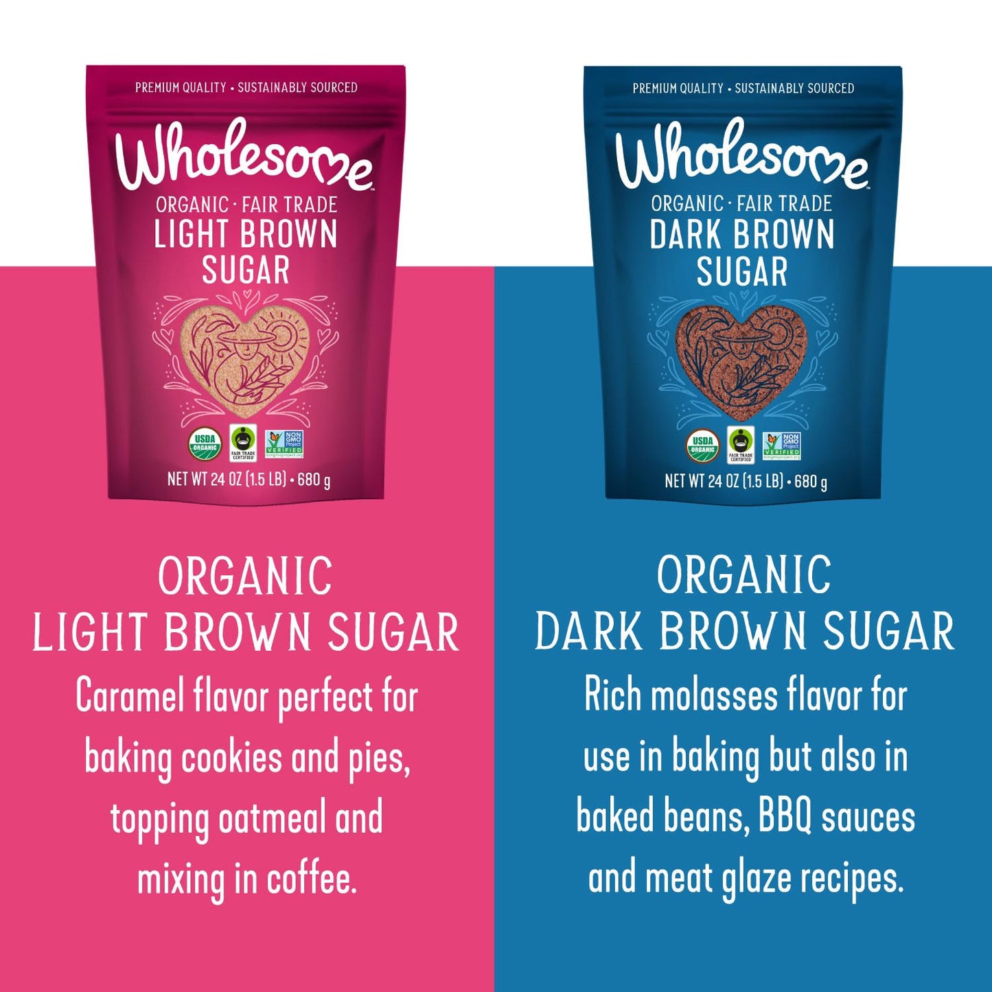 Wholesome Sweeteners 24-Ounce Organic Dark Brown Sugar, Fair Trade, Non GMO, Gluten Free & Vegan, Sugar for Baking and Glazing, 6 Pack