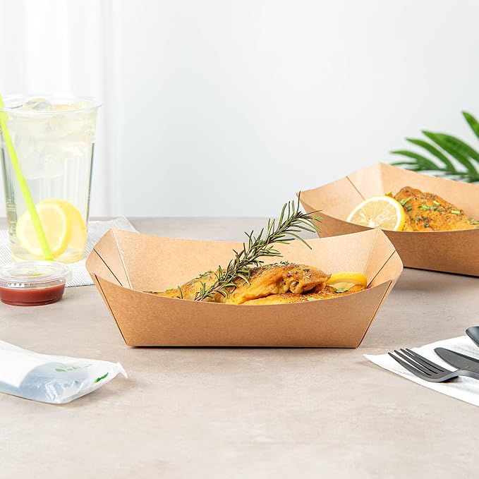 Restaurantware Kraft Paper lb Paper Food Tray Boat, 200 Pack - Image 4