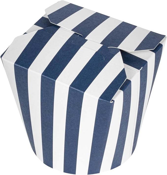 Restaurantware Bio Tek 4 x 3.4 x 3.7 Inch Food Containers, 200 Noodle Takeaway Boxes - Disposable, Striped, Blue And White Paper 26 Ounce Take Out Boxes, Round, For Hot Or Cold Foods - Image 12