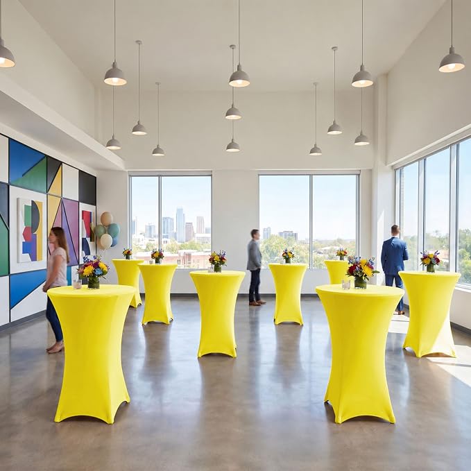 Cocktail Table Covers-Spandex Round High Top Table Cloths Party Yellow - Image 6