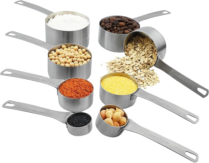 Measuring Cups and Spoons Set, 18/8 Stainless Steel Measuring Cups and Spoons Set for Kitchen & Baking, Heavy Duty Metric & US 8 Measure Cups & 9 Spoons & 1 Leveler - Image 3